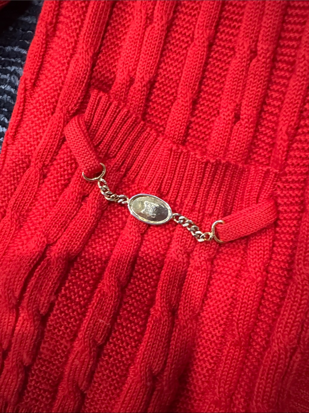 Celine Red Cable-Knit Cardigan with Gold Buttons - Picture 3 of 3